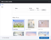 Selecting a file using the media library modal dialog.