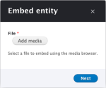 The entity selection step of the Entity Embed CKEditor 5 modal dialog form.